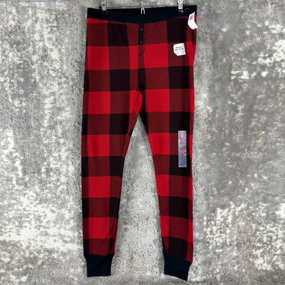 New Old Navy Size L Buffalo Plaid Waffle Knit Jogger Pajama Pants Red Black Wmns